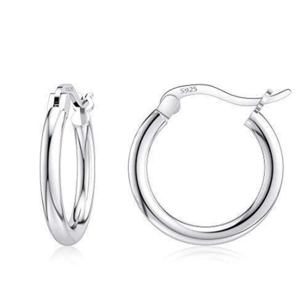 1104 Sterling Silver Hoop Earrings 18K White Gold Plated High Polished